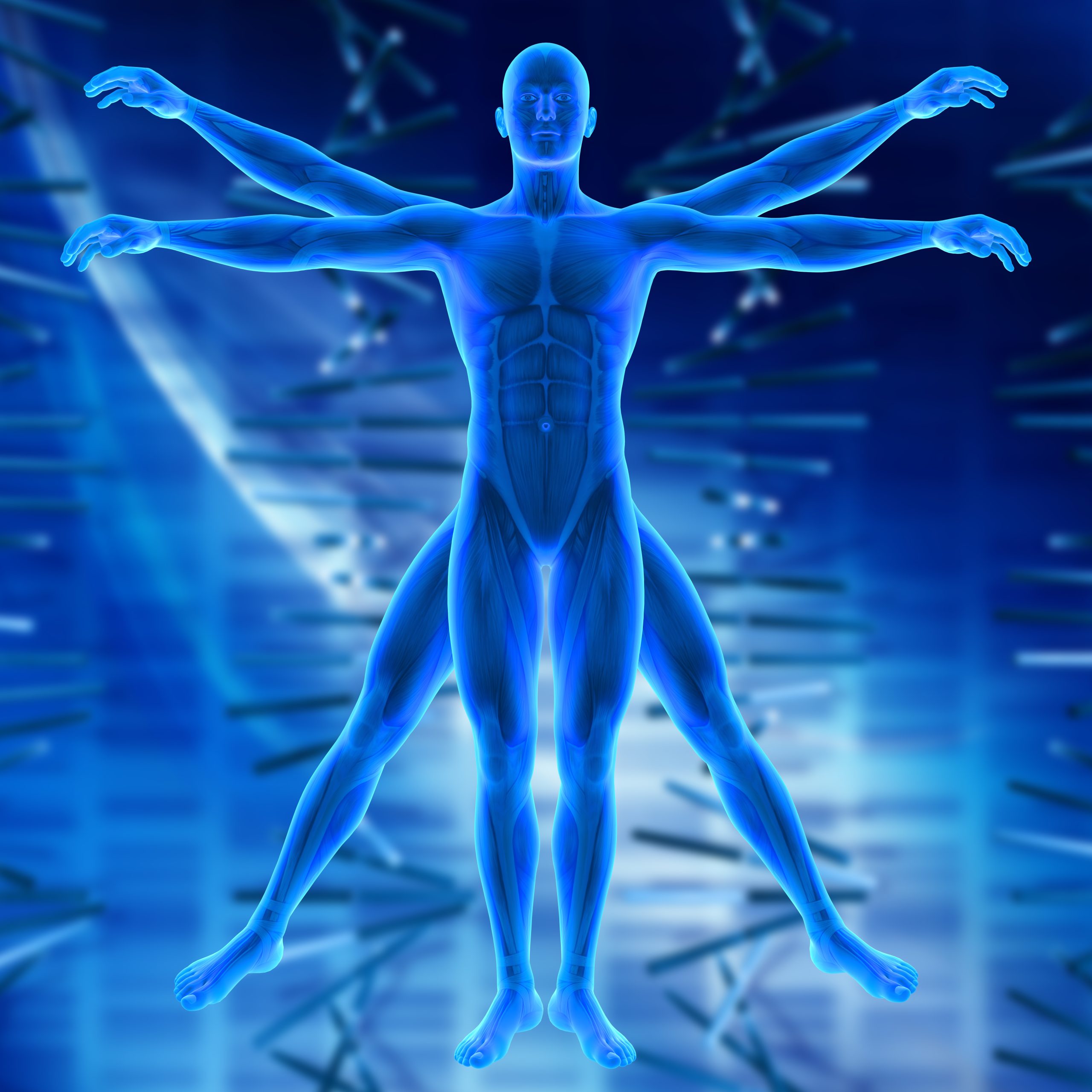 3D medical background with Vitruvian style male figure 3D render of a medical background with Vitruvian style male figure